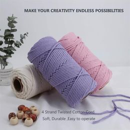 4mm Cotton Cord Colourful Macrame Rope Beige ed Craft String DIY Wedding Home Textile Decorative Supply 100M Yarn2724
