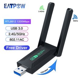 Network Adapters EATPOW Wifi Adapter Dual Band 2.4GHz 5GHz Wifi Usb 1200Mbps Wireless wifi Dongle with Antenna PC Computer Network Card Receiver 230701