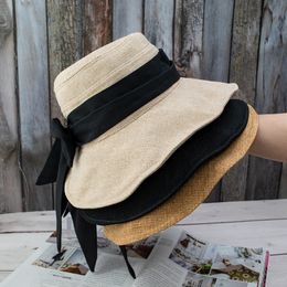 Japanese Style Big Bow Bucket Hats For Women Summer Outdoor Casual Beach Hats Ladies Travel Sunshade Foldable Sun Protection Bob