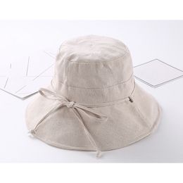 Women Summer Solid Bucket Hat Wide Brim Foldable Cotton Outdoor Sun Protective Cap AIC88