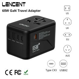 Power Cable Plug LENCENT 65W GaN International Travel Adapter with 2 USB and 3 Type C Power Adapter Fast Charging EU/UK/USA/AUS plug for Travel 230701