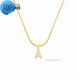 Collana con ciondolo a forma di lettera dalla A alla Z in zirconi cubici con catena a forma di serpente in acciaio inossidabile placcato oro 18 carati