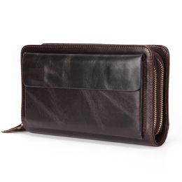 Business Genuine Leather Clutch Wallet Men Long Leather Phone Bag Purse Male Large Size Handy Coin Wallet Card Holder Money Bag