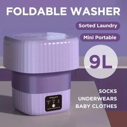 9L Portable Mini Washing Machine Collapsible Bucket, 3 Modes, Effective Sterilizing Washer With Drain Basket, Suitable For Baby Clothes, Underwear, Socks, Apartment