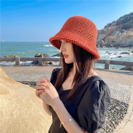 New Hollow Breathable Curling Bucket Hat Spring and Summer Sunscreen Shade Female Panama Hand-woven Adjustable Chapeau Femme