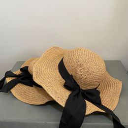 New Bow Knot Lotus Leaf Big Brim Floppy Disc Folding Straw Hat Female Summer Outing Sun Cap Holiday Cool Chapeau Beach Headgear