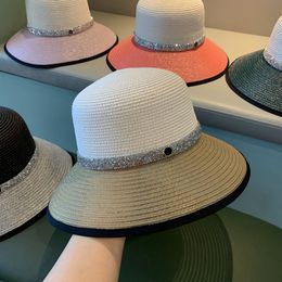 Silver splicing letters straw hat Korean elegant net red versatile beach hat spring and summer outdoor travel shade hat