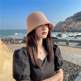 Summer New Panama Sunscreen Sunshade Bucket Hat Women's Fashion Beach Travel Floppy Cap Solid Colour Foldable Chapeau Femme