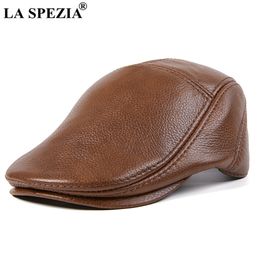 LA SPEZIA Men Beret Flat Cap Irish Newsboy Cowskin Genuine Leather Autumn Winter Warm British Adjustable Ivy Male Hat