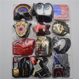 120pcs set Mixed flag rainbow star sequins Embroidered Sew On Iron On Patches Set Badge Bag Fabric Applique Craft271P