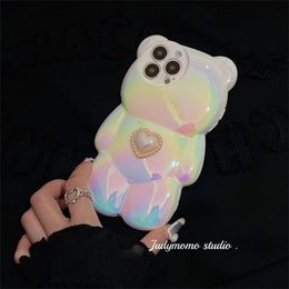 Designer silicone phone Case Pearl White Love Personality Laser Bear iPhone 14 13 12 Pro 11 14 + Soft shell Drop resistant phone case