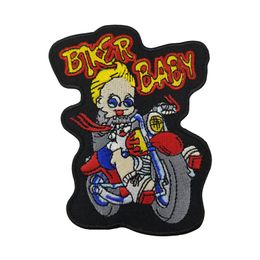 Cheap Cartoon Biker Baby Little Boy Riding Motorcycle Embroidery Patch Iron on Badge for Kids Clothes 4 Inch 228W