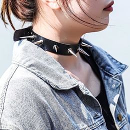 Pendant Necklaces Hot Selling Cool Punk Gothic Collar for Women and Men Black PU Leather Vingate Necklace Adjustable