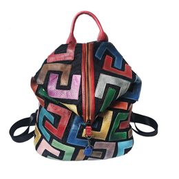 Backpack Style New leather Women's Bag Colorful Cowhide Panel Casual 230619