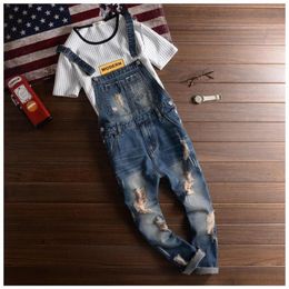 Whole-2016 Fashion Brands Ripped Jeans Bib Overalls Men Slim Fit Skinny Jeans Man Casual Destroy Wash Denim Jumpsuits Jeans Pa297W