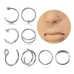 8pcs Hoop Nose Rings Septum Piercing Set Cartiliage Earrings Tragus Helix Surgical Steel Ear Lip Hoop Kit for Women Body Jewelry