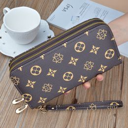 Women's wallet fashion Ladies mobile phone bag long printing Vintage clutch bag Double zipper hand strap bag Multiple color 366