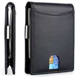 Luxury Genuine Leather Men Short Wallet Biford Thin Purse Carbon Fibre Card Holder RFID Blocking Customed Initials Name