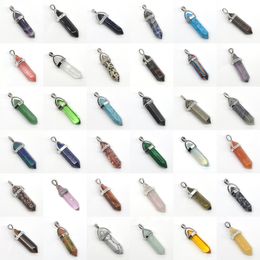 Decorative Objects Figurines Natural Stone Pendant Healing Crystal Point Necklaces Quartz Pendulum Column Reiki Chakra Gemstones 230701