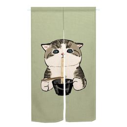 Sheer Curtains Japanese Noren Real Pet Cat Slave Living Room Hand Printed Polyester Half Split Door Curtain Bedroom Partition Kitchen Porch 230701