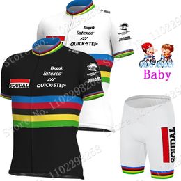 Cycling Jersey Sets 2023 Kids Soudal Quick Step World Champion Set BoysGirls Clothing Road Bike Shirts Suit Bicycle Pants MTB 230701