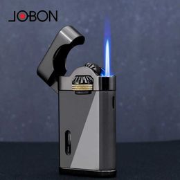 JOBON Blue Flame Jet Lighter Gear Linkage Ignition Transparent Visual Gas Window Tool D7QK