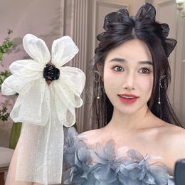 Extra Large Hair Accessories Mesh Long Streamer Shark Clip Ribbon Gauze Bowknot Hair Clip Half-tied Hairpins Elegant DIY Fashion