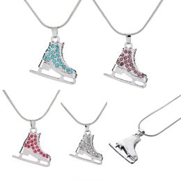 Zircon Ice Skate Shoe Necklace White Luxury Blue Pink Crystal Pendant Gift For Man Women Girl Chain Jewellery