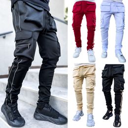 Men's Designer Cargo Pants Spring Autumn Winter Black Fashion Stretch Multi-Pocket Reflective Hip Hop Straight Pantalones Sports Fitness Casual Trousers Joggers