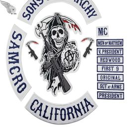 Original Embroidery Son Of Anarchy Patches Sewing Notions Full Back For Motorcycle Rider Biker Jacket Vest Iron on 14 pcs Patch MC340A