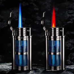 Metal Transparent Windproof Lighter Blue Flame Red Jet Smoking Accessories Men's Tool Flashlight XXLD