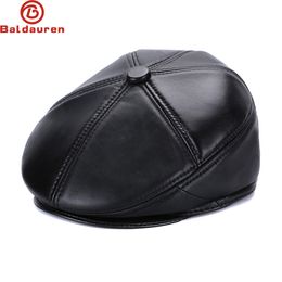 2023 Hot Sale Real Sheep Leather Berets Man Black Casual Duckbill Hats Vintage Luxury 100% Genuine Leather Winter Warm Flat Caps