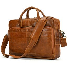 Briefcases Travel Men Genuine Leather Handbag Male Business Briefcase for 156 inch Laptop Fashion Real Cowhide Shoulder Bag 230701