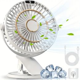 COZII Clip On Fan Rechargeable, Mini USB Desk Fan Silent With 5 Speeds LED Display - 720° Rotatable Powerful Table Fan, 3 In 1 Portable Small Fan For Office, Bedroom, Study