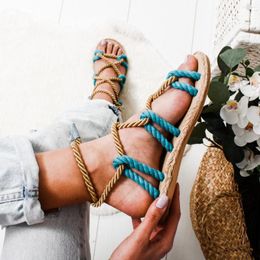 Women Lace Up Rome Sandals Rope Flat Casuals Gladiator Cross Tied Shoes Summer Sandles a