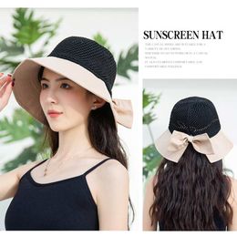 New Bowknot Bucket Hats Korean Hollow Fashion Fisherman Hat Trend Summer Women's Breathable Mesh Sun-Protection Beach Cap
