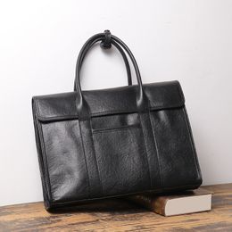 Briefcases Top Layer Cowhide Men's Handbag Casual Business Leather Briefcase A4 Documents Bag 14 Inch Laptop 230701