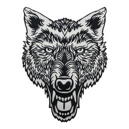 Huge Lone Wolf Head Tattoo Reflective Embroidered Patch Biker Back Applique Iron Sew On Badges 12 Inch High 291U