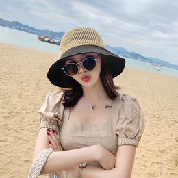 Bucket Hat Women Summer Breathable Foldable Straw Hat Ladies Fashion Patchwork Large Brim Beach Hat Women Hats Sun Hats Gorro