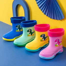 Boots Cartoon Dinosaur Children Rain Boots Toddler Waterproof Children Shoes Lightweight Warm Kids Water Shoes Non-slip Baby Sneakers 230701