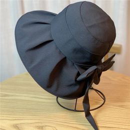 New Hawaiian Summer Bow Fashion Big Brim Bucket Hat Women Seaside Beach Vacation UV Protection Adjustable Floppy Sun Cap