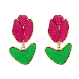 Fashion Metal Resin Rose Earrings for Women's Cute and Exaggerated Dangle Earrings Banquet Jewellery Accessories