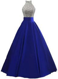 Long Sweety Formal Evening Dresses Sequined Beading Pockets Backless A-Line Satin Plus Size Prom Party Gowns 21