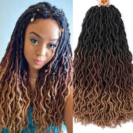 Human Hair Wigs Amecire Soft Dreadlocks Gypsy Locs Crochet Hair Synthetic Hair Ombre Brown 18 Inch Curly Faux Locs Braids Hair for Black Women 230701