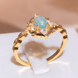 Vintage Rings 925 Silver Jewellery With Opal Zircon Gemstone Gold Colour Finger Ring Ornaments For Women Wedding Promise Party