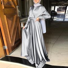 Ethnic Clothing Women Full Sleeve Muslim Fashion DressCasual Loose Elegant Clubbing Long Sundress Belted Party Faldas Largas Kafta257o