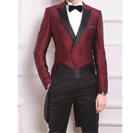 Whole- Jacket Pant Bowtie HandkerchiefSwallow Tailed Coat Fashion Men Suits Custom Homme Terno Slim Fit Formal Blazer Men Su284z