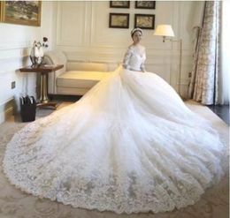 Long Sleeves Pearls Tulle Princess Cheap Bridal Ball Gowns Plus Size Country Vintage Lace Millanova Wedding Dresses Elegant Summer Beach Boho A Line Wed Dresses 2023