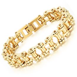 Motorcycle Bike Chain Design Bracelet SOLID 18K Gold Plated Stainless Steel Men's Jewelry 13MM