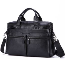 Briefcases Black Men Genuine Leather Handbags Large 14" Laptop Messenger Bags Business Men's Travel Shoulder Briefcase 230701